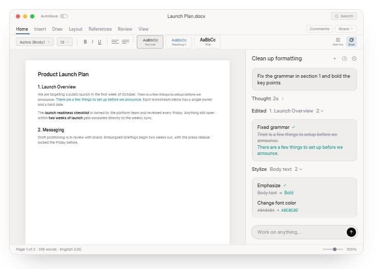 ИИ‑ассистент Grok появился в Word, Excel и PowerPoint
