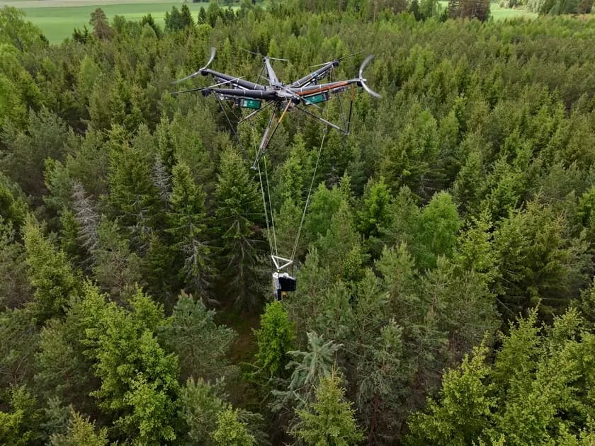 Дрон AirForestry самостоятельно срубил дерево, очистил его от веток и вынес из леса