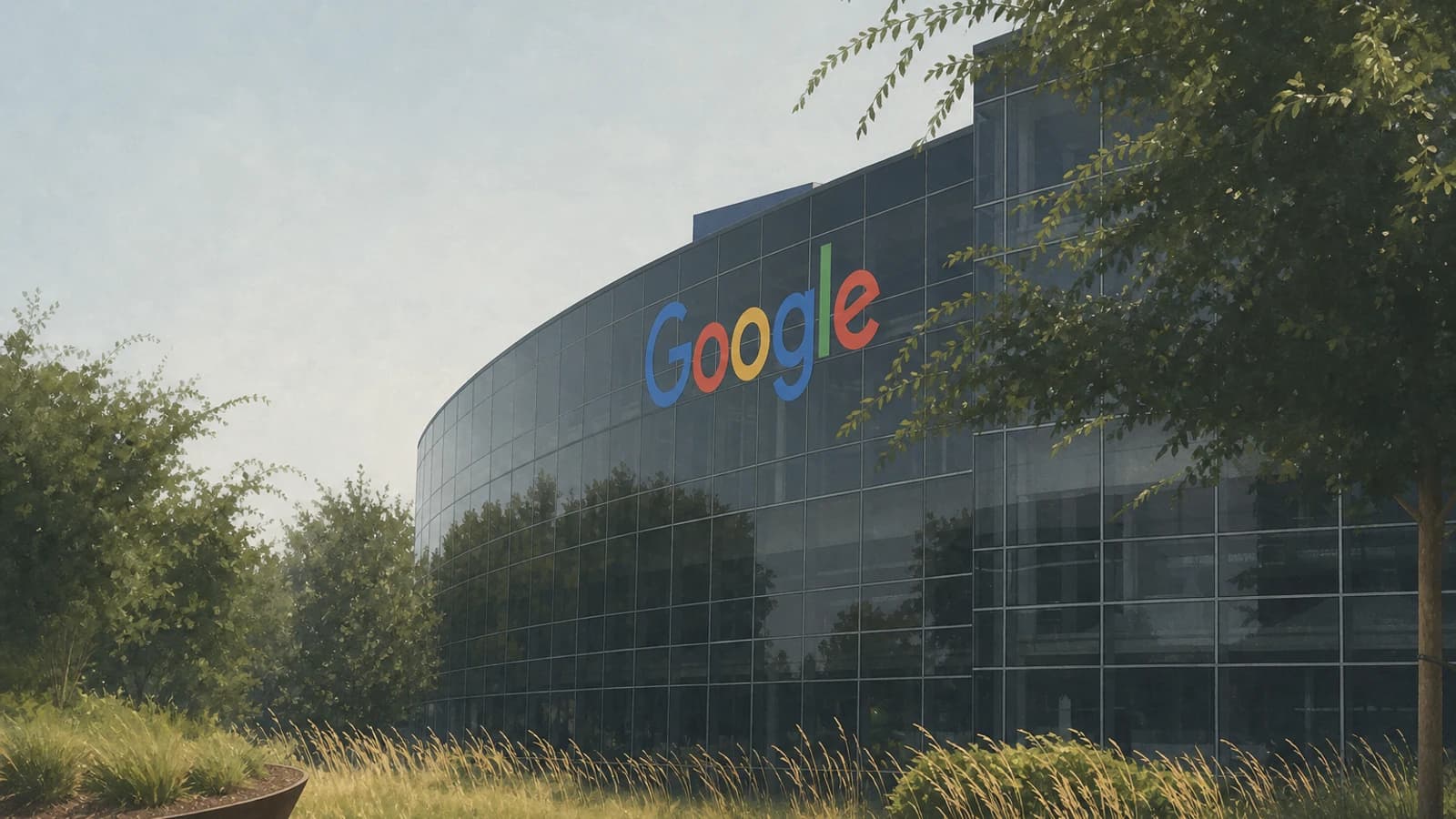 Логотип Google у штаб-квартиры компании
