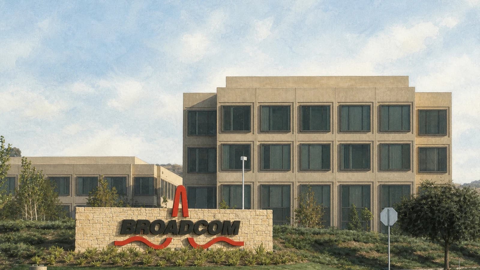 Вывеска Broadcom на здании компании