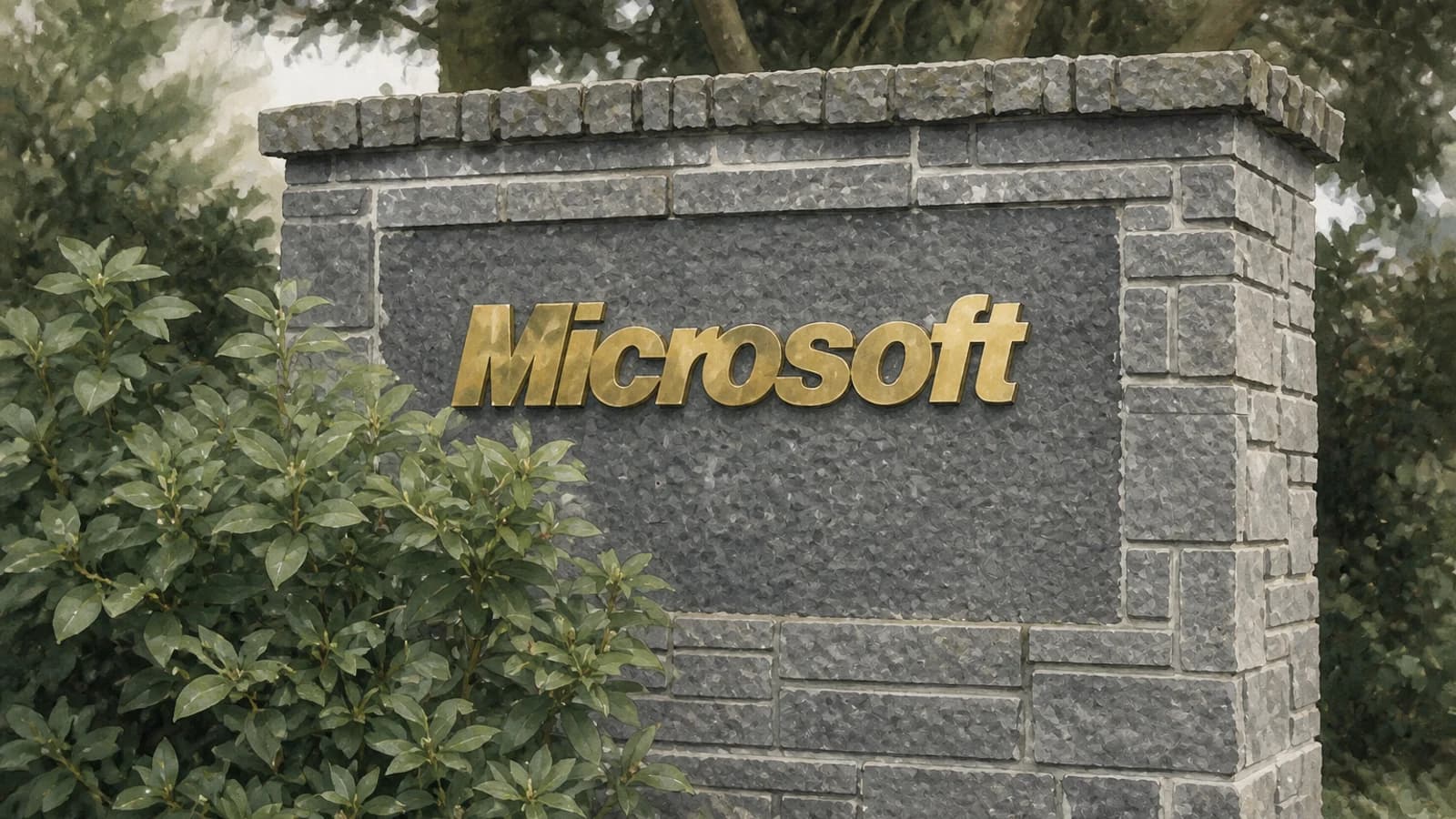 Вывеска Microsoft в кампусе компании в Редмонде