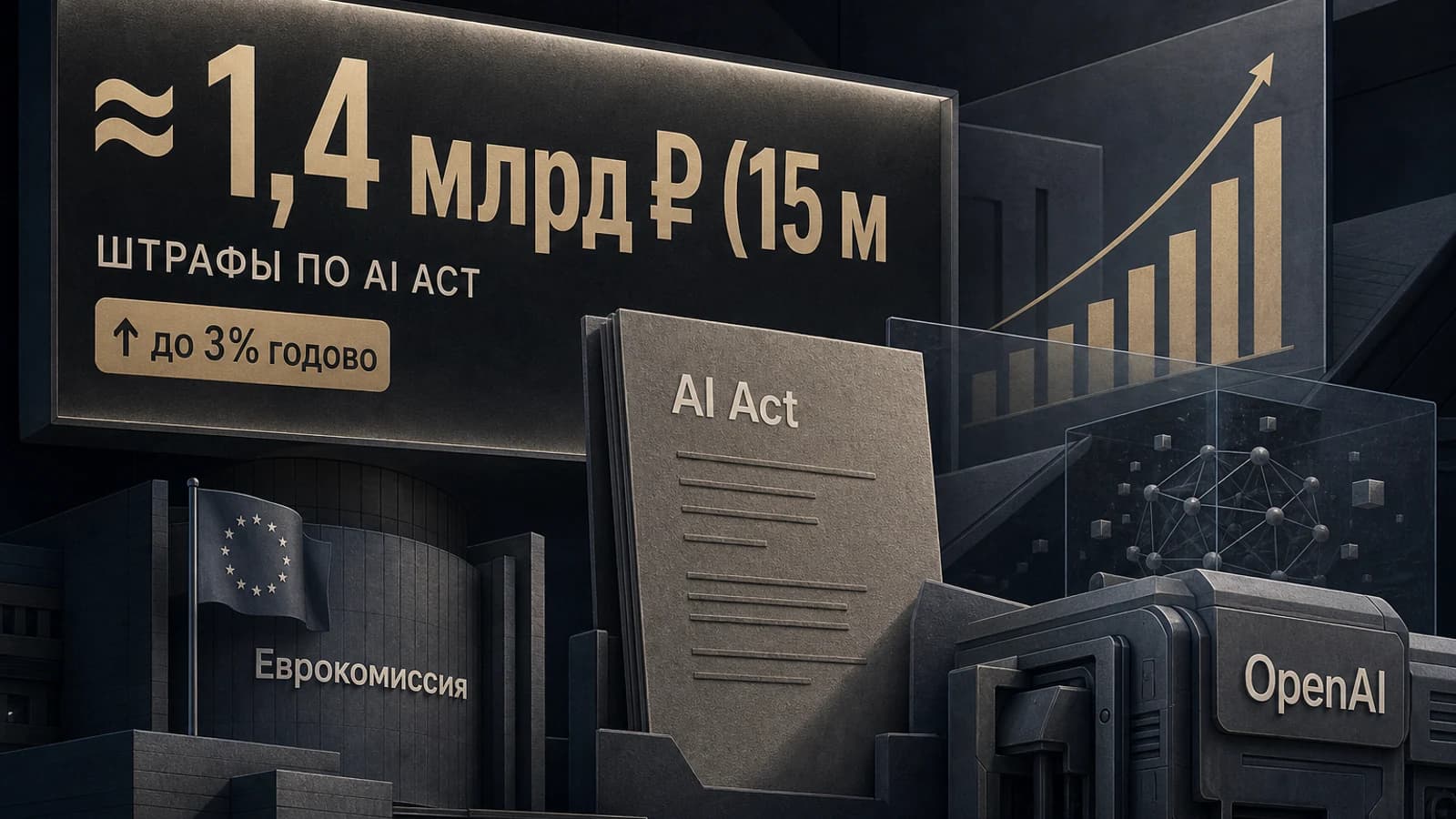 Инфографика: ≈ 1,4 млрд ₽ (15 м штрафы по AI Act