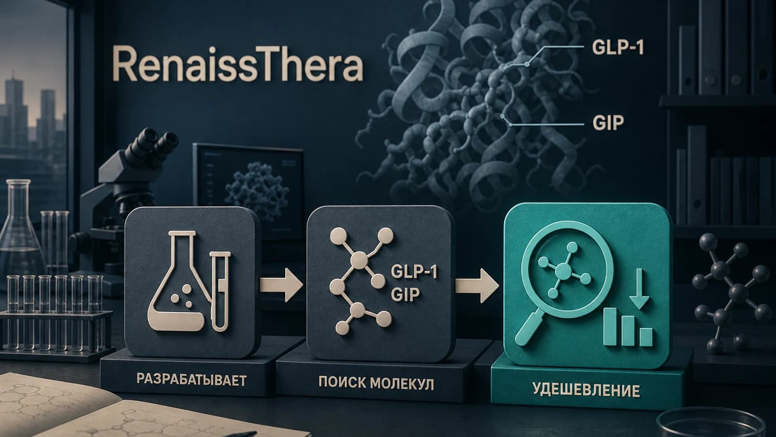 Инфографика: RenaissThera — удешевление поиска молекул