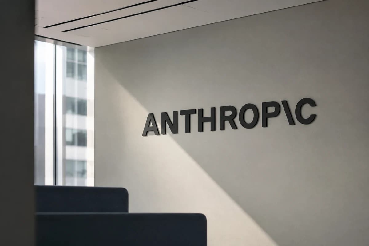 Логотип Anthropic на конференции или офисе компании