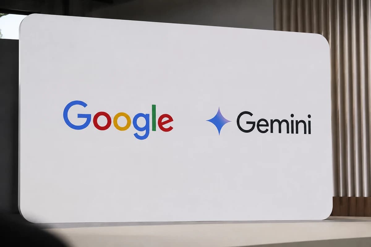 Логотип Google и Gemini на презентации компании