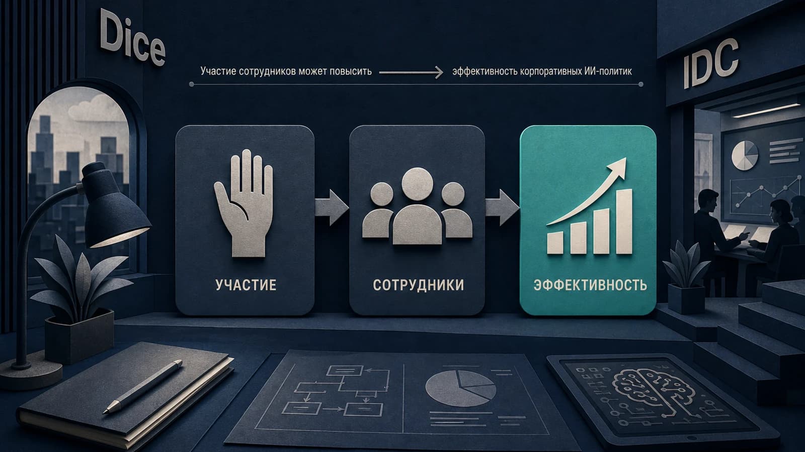 Инфографика: Участие сотрудников — эффективность корпоративных ИИ-политик