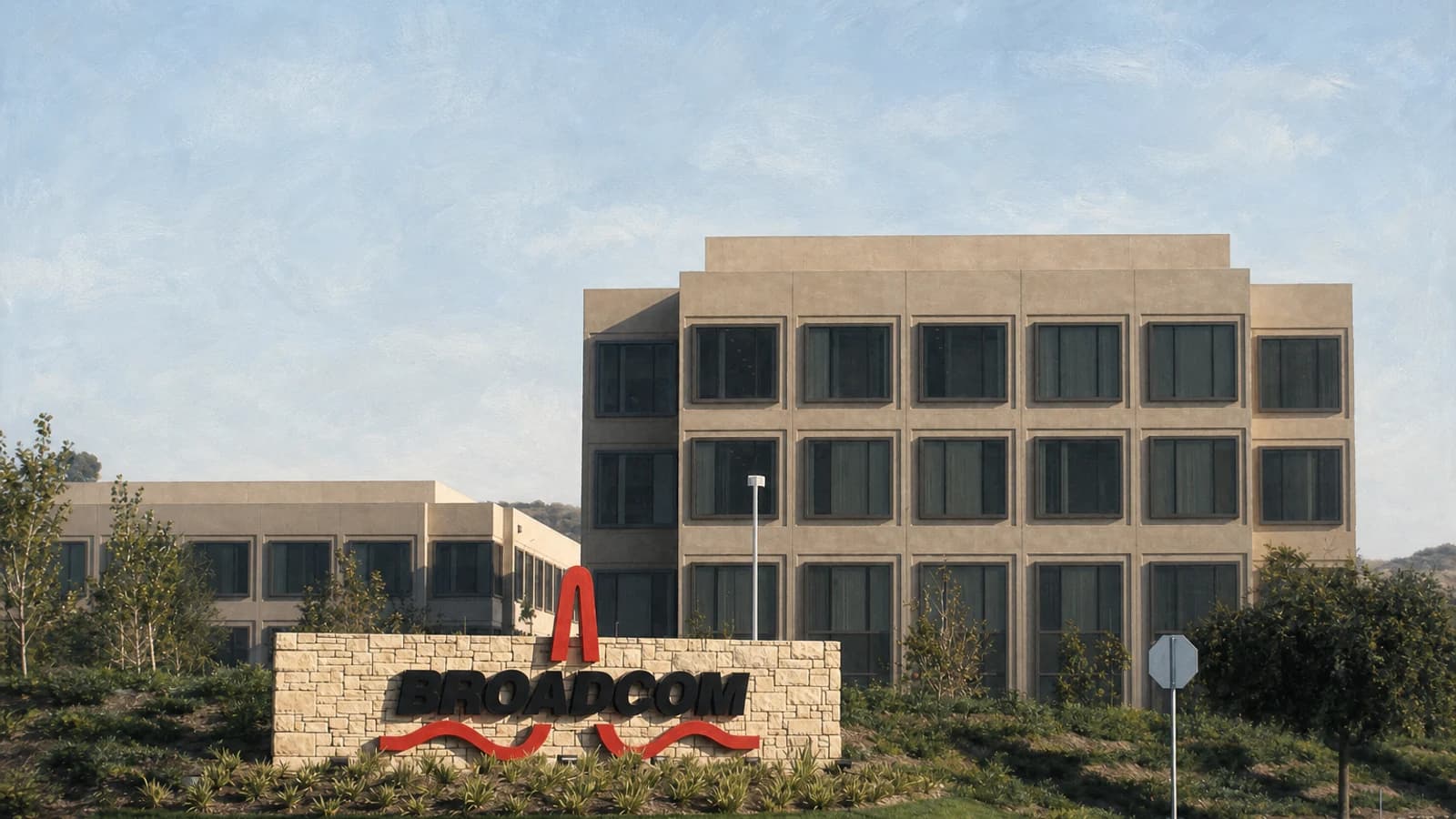 вывеска Broadcom на здании компании