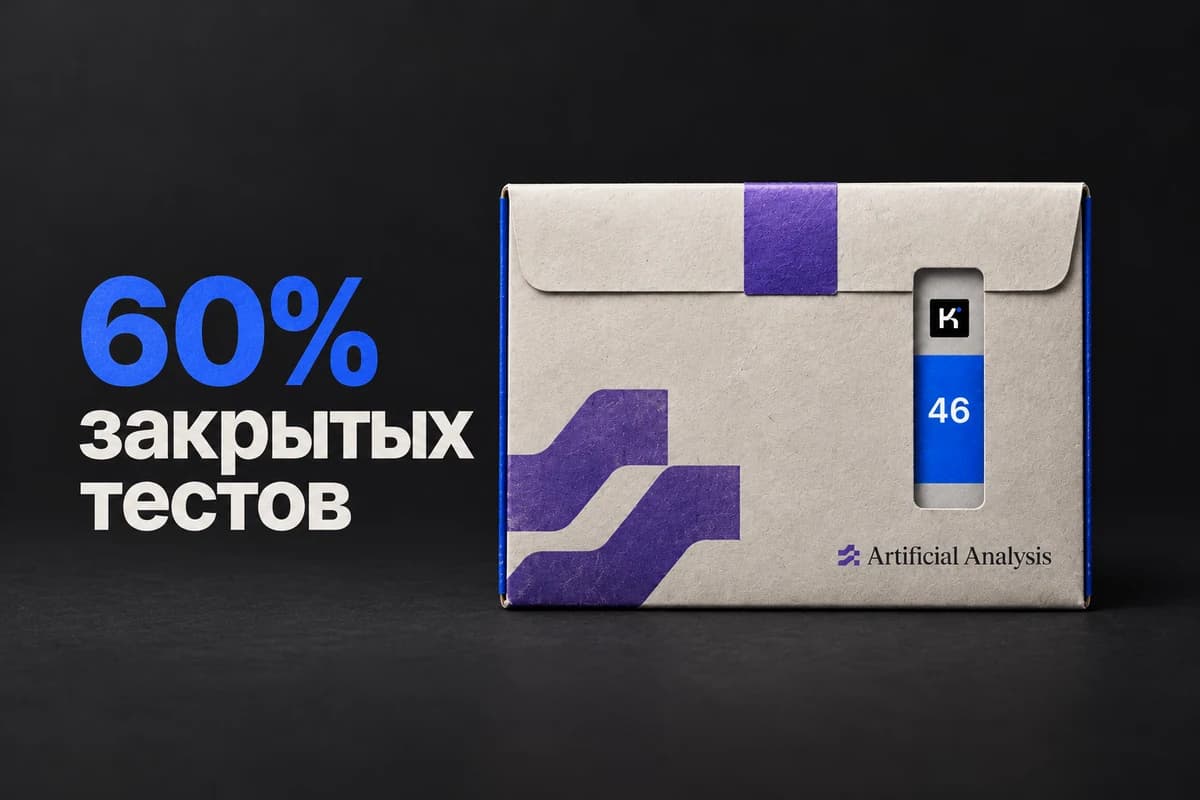 В запечатанном контейнере рейтинга Artificial Analysis через узкое окно виден результат Kimi.