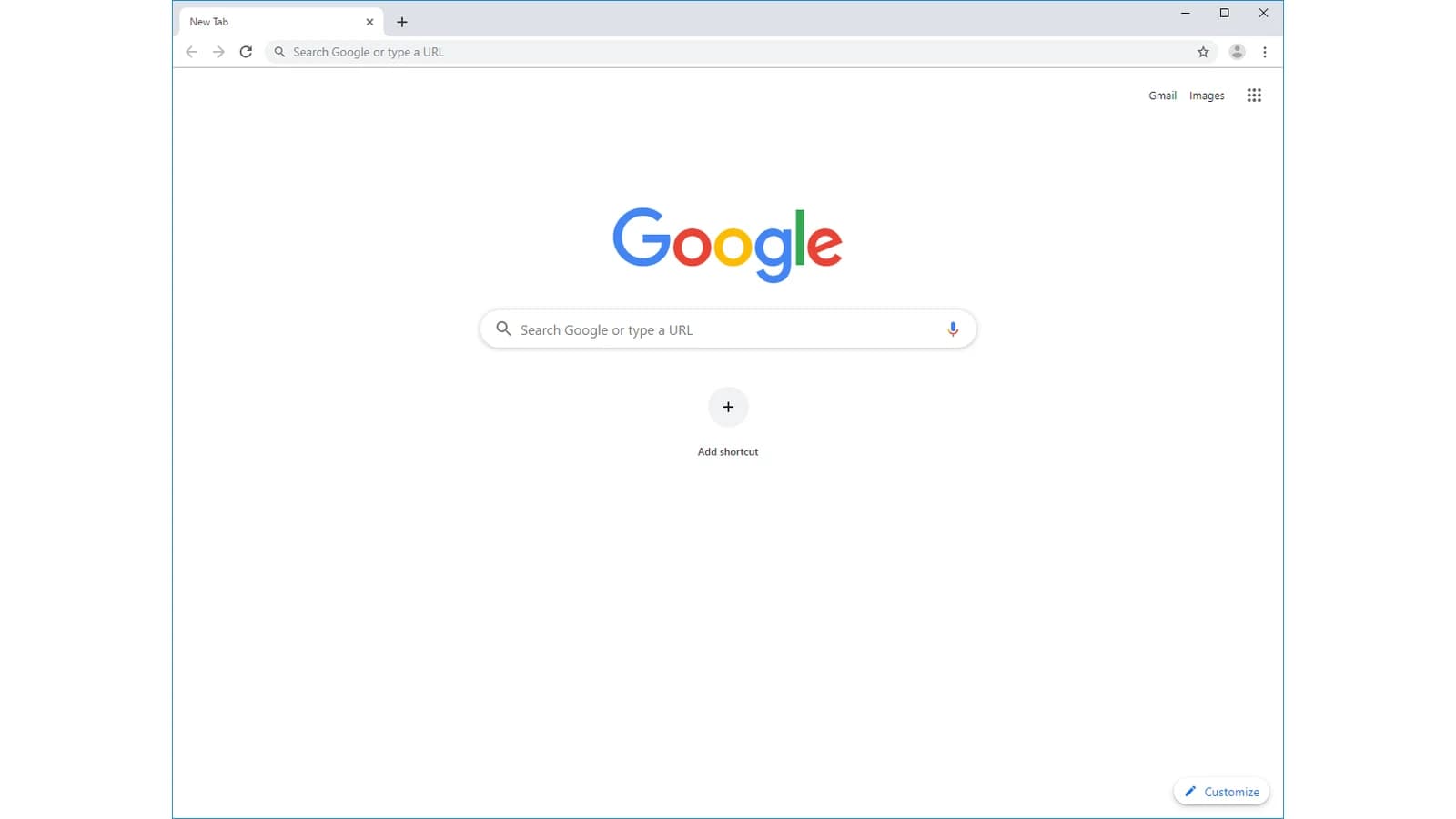 Окно Google Chrome с открытой страницей новой вкладки и строкой поиска Google