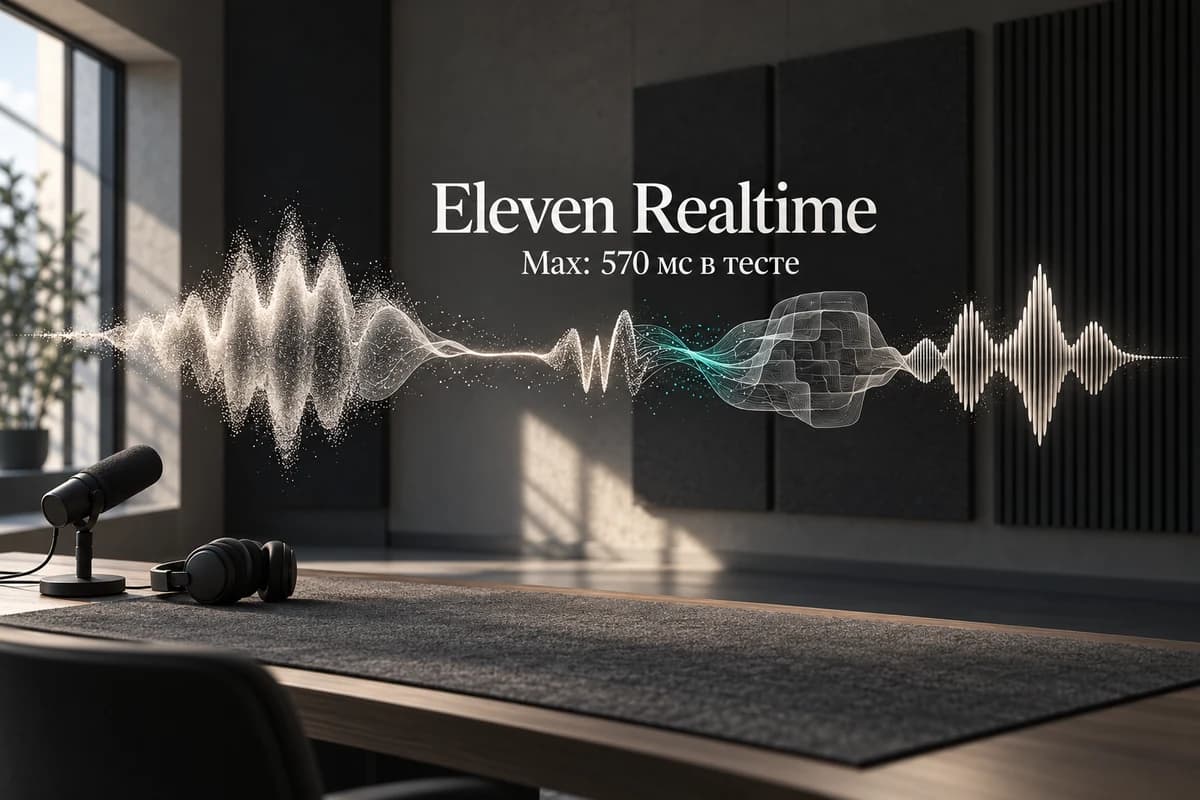 В звуковой студии единая лента Eleven Realtime превращает человеческую реплику в голосовой ответ через несколько объединённых этапов обработки.