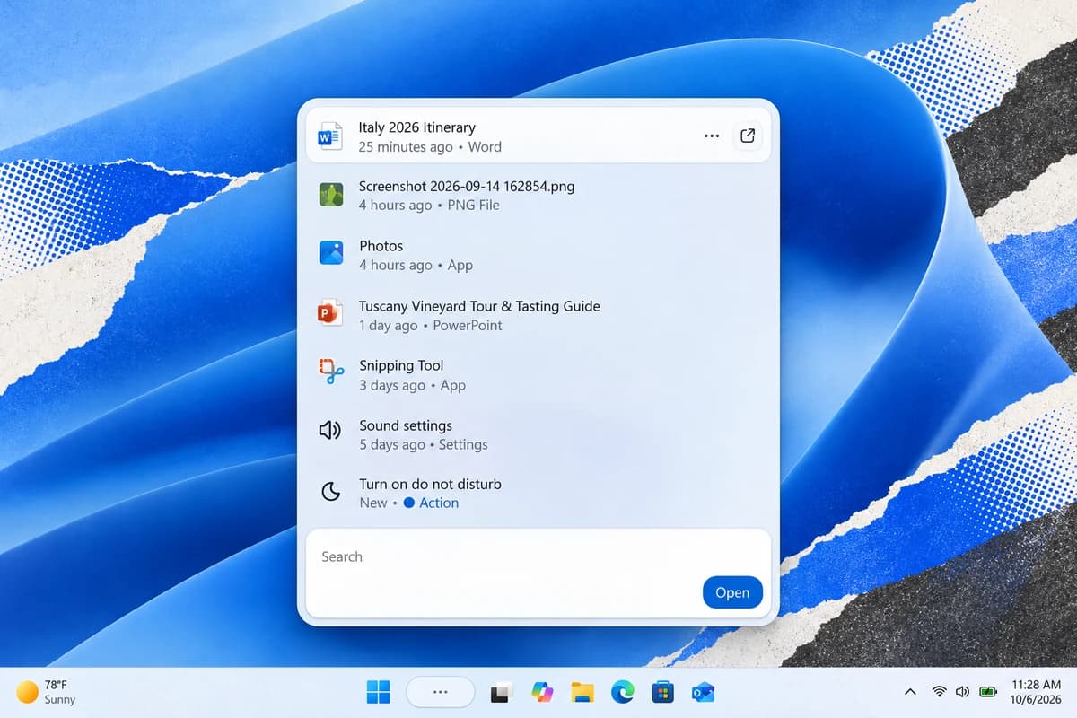 Панель поиска Windows 11 со списком результатов и действием Turn on do not disturb.