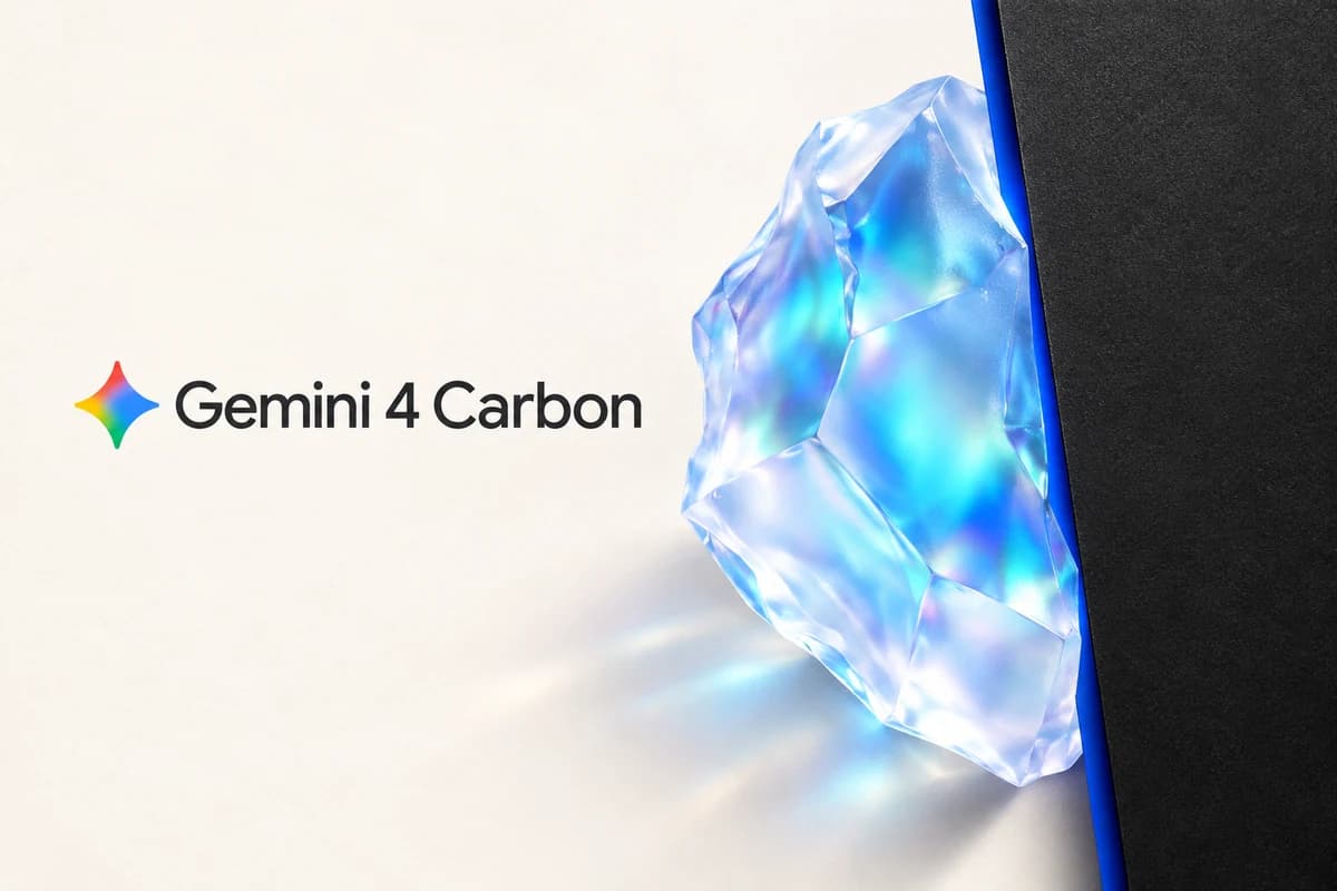 Полупрозрачный кристалл Gemini 4 Carbon частично скрыт за чёрной матовой плоскостью рядом с названием модели.