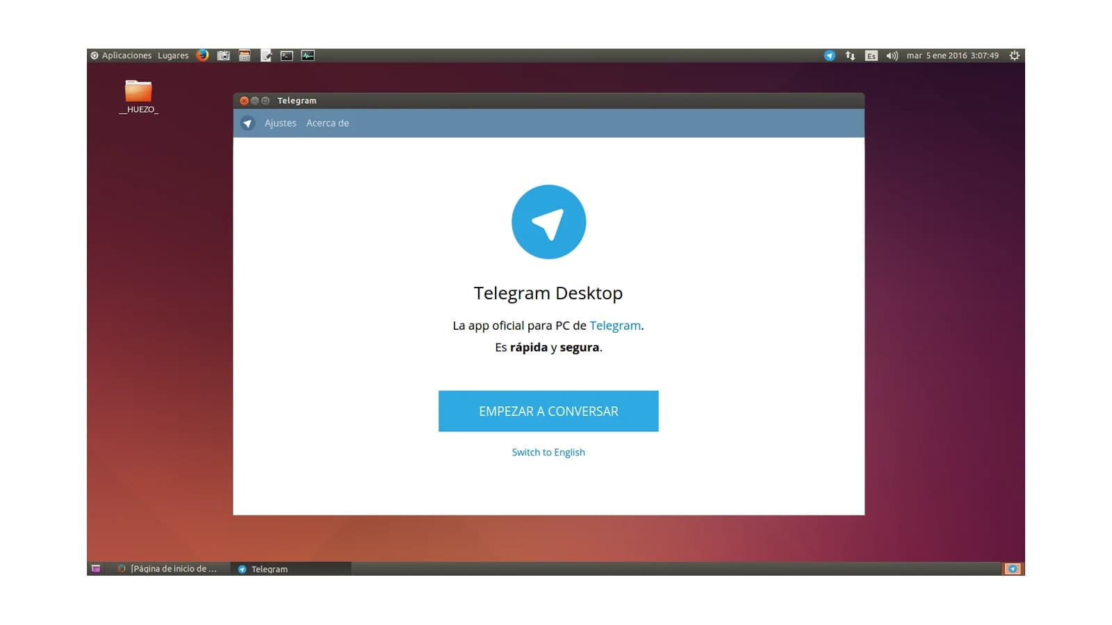 Окно Telegram Desktop со стартовым экраном на рабочем столе
