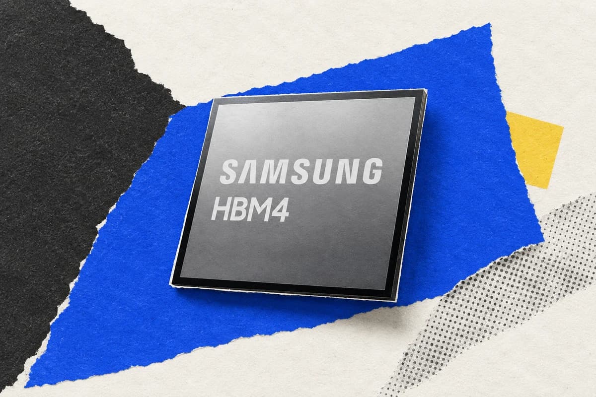 Чип памяти Samsung HBM4 в редакционном фотоколлаже о подорожании памяти для ИИ.