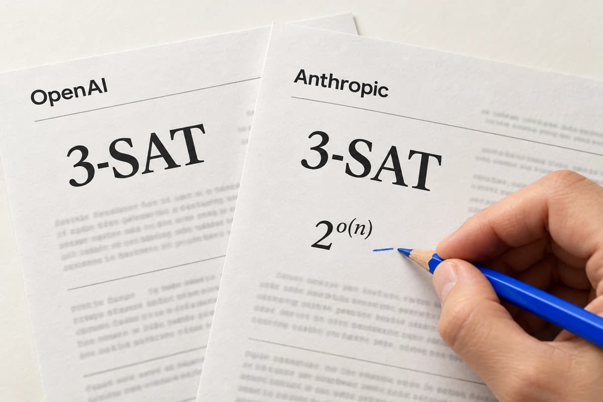 Две рукописи OpenAI и Anthropic о 3-SAT под кобальтовым карандашом рецензента.