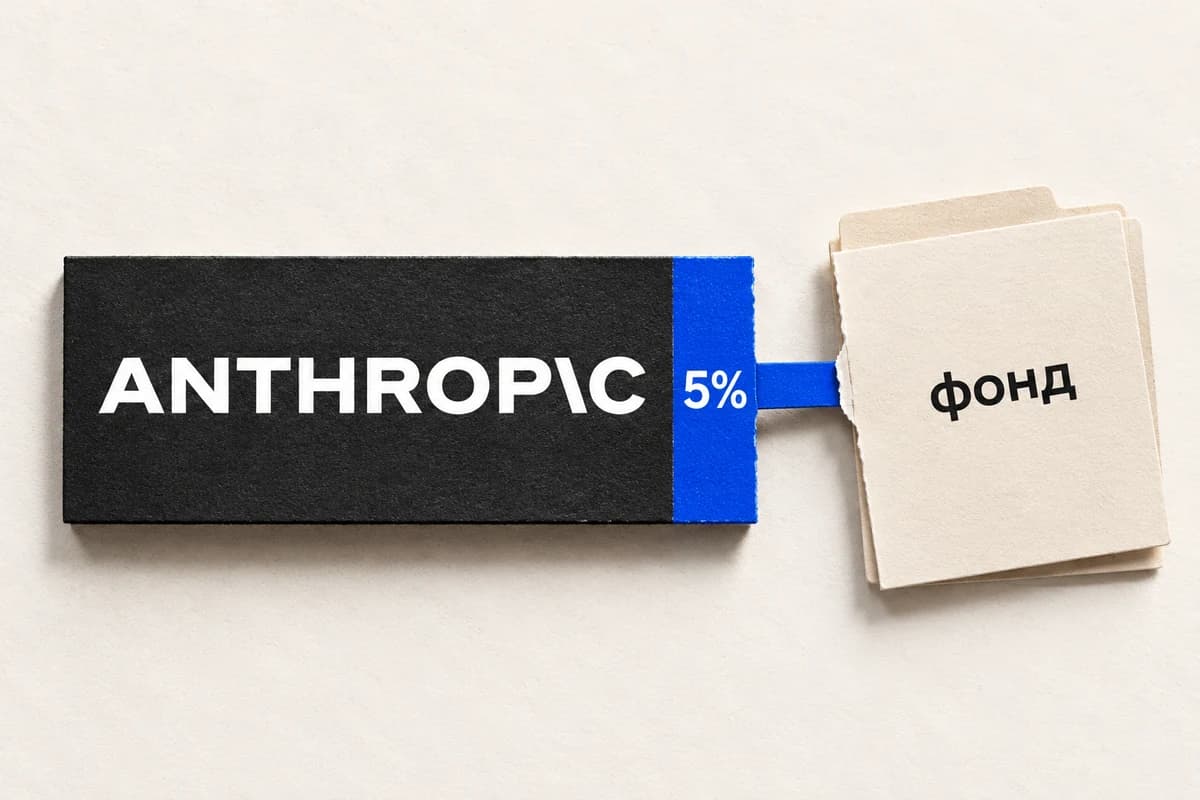 Пластина с названием Anthropic и соединённый с ней синий сегмент «5%», сдвинутый к папке с надписью «фонд».