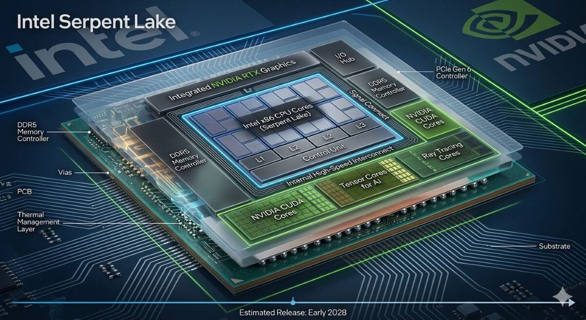 Intel может выпустить процессоры Serpent Lake с графикой NVIDIA RTX в начале 2028 года