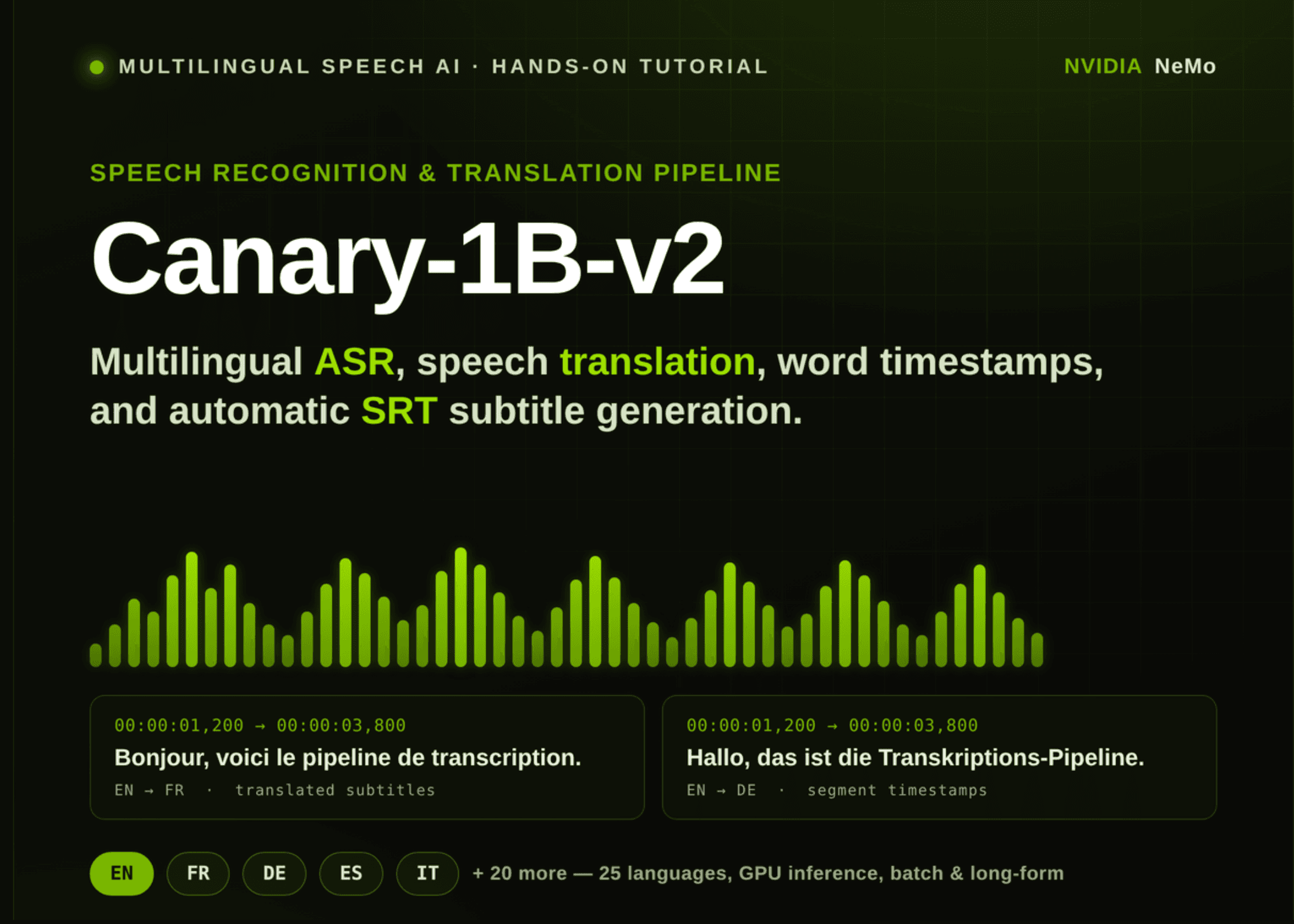 Как использовать NVIDIA Canary-1B-v2 для распознавания речи, перевода и экспорта субтитров SRT в Python