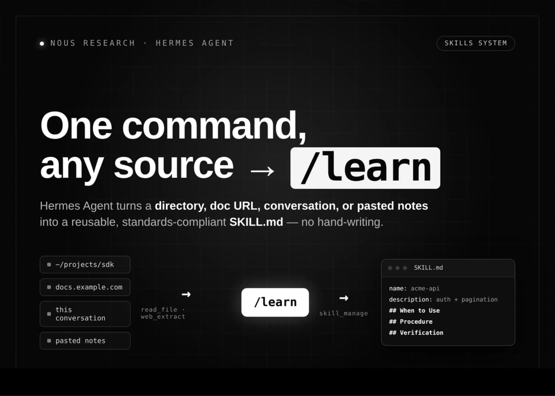 Nous Research добавила команду /learn в систему навыков Hermes Agent